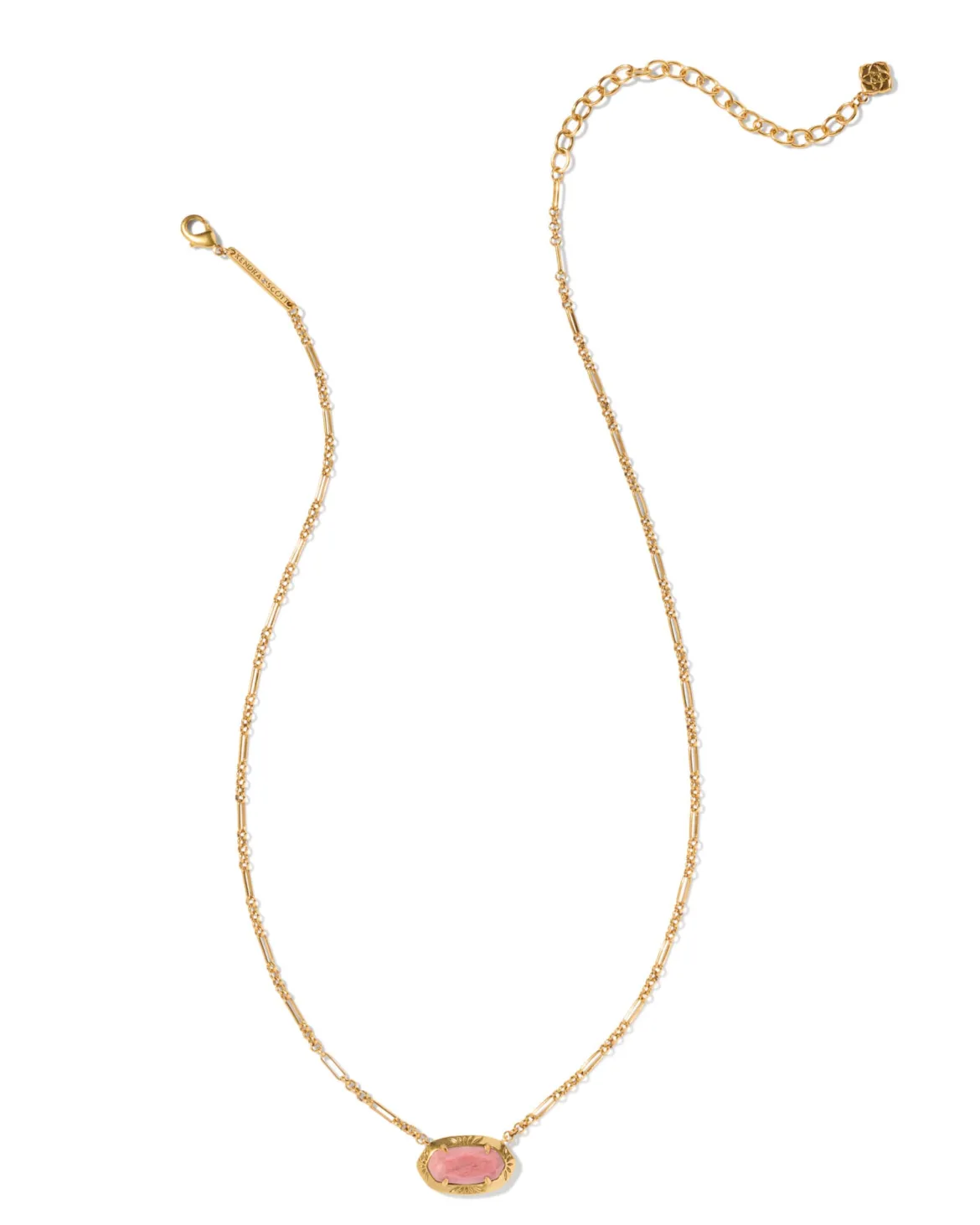 Elisa Vintage Gold Etch Frame Short Pendant Necklace in Blush Pink Quartzite