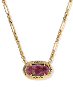 Elisa Vintage Gold Etch Frame Short Pendant Necklace