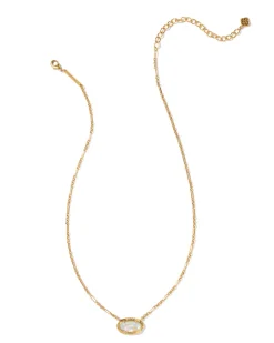 Elisa Vintage Gold Etch Frame Short Pendant Necklace in Iridescent Abalone