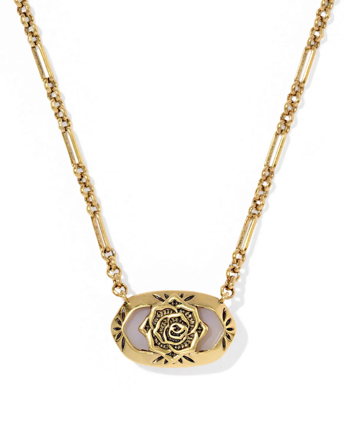 Elisa Vintage Gold Etch Frame Short Pendant Necklace
