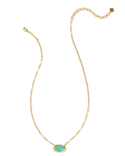 Elisa Vintage Gold Etch Frame Short Pendant Necklace in Variegated Turquoise Magnesite