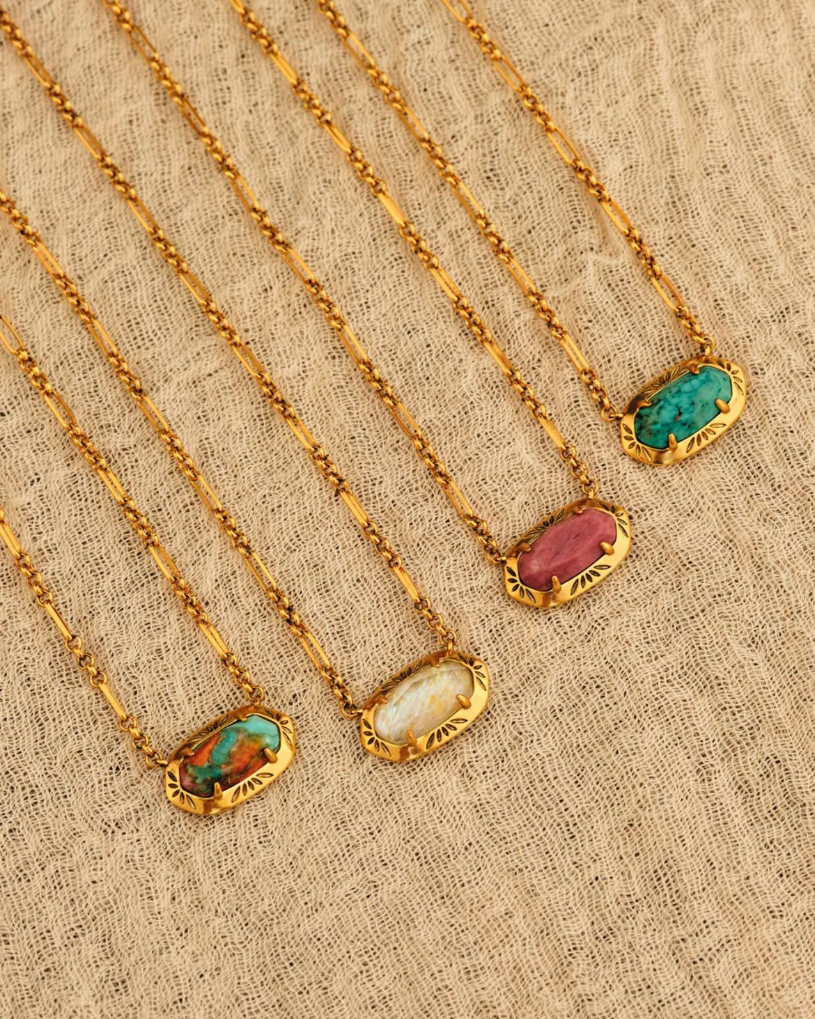 Elisa Vintage Gold Etch Frame Short Pendant Necklace in Variegated Turquoise Magnesite
