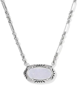 Elisa Vintage Silver Etch Frame Short Pendant Necklace