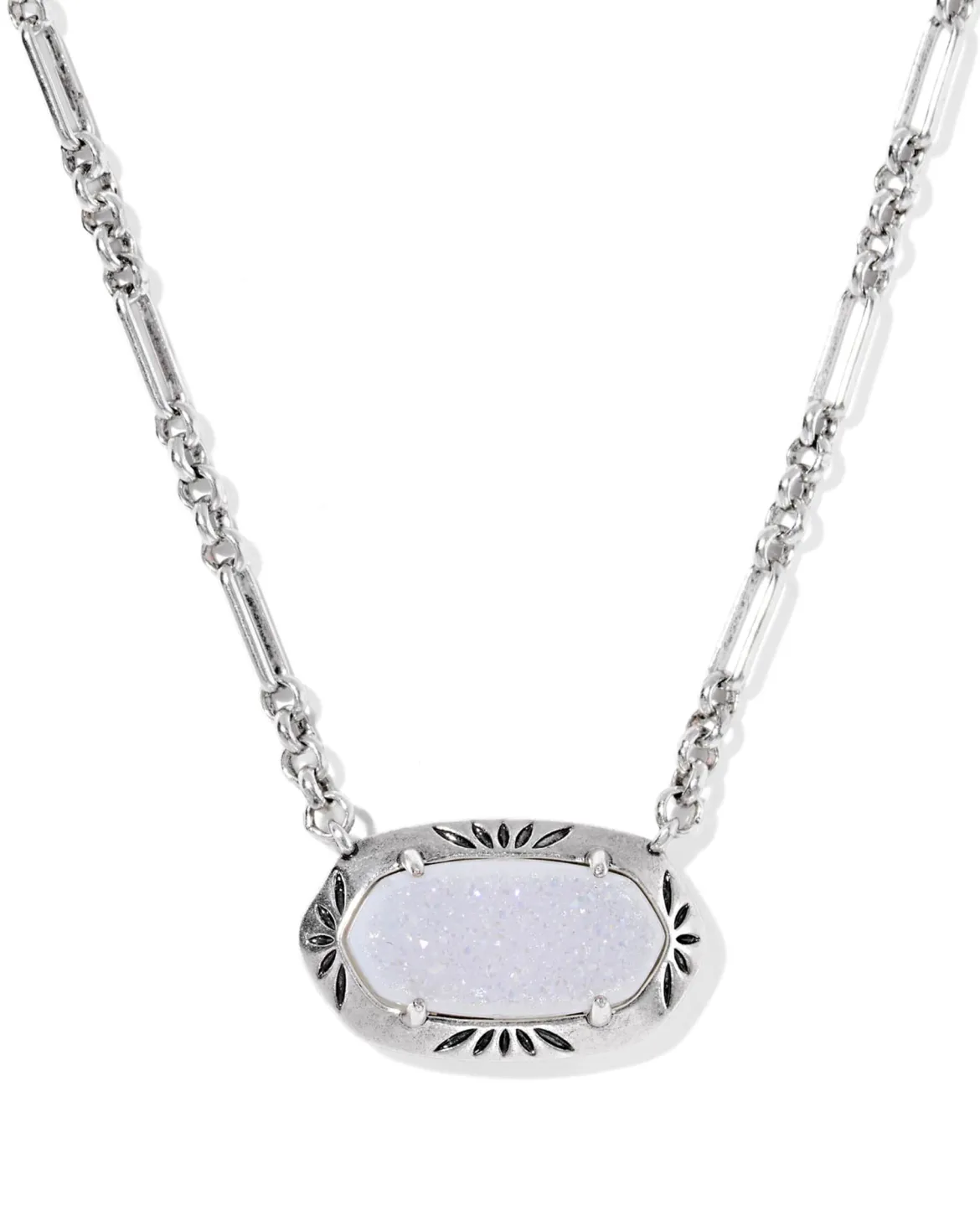 Elisa Vintage Silver Etch Frame Short Pendant Necklace