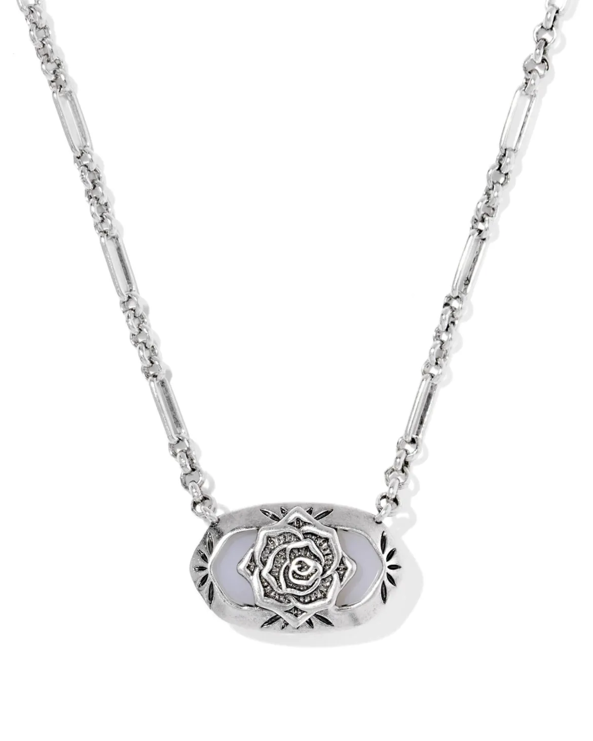 Elisa Vintage Silver Etch Frame Short Pendant Necklace