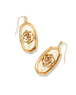 Elle Vintage Gold Etch Frame Drop Earrings in Iridescent Abalone