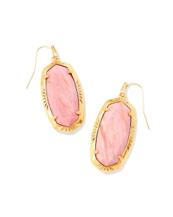Elle Vintage Gold Etch Frame Drop Earrings in Blush Pink Quartzite