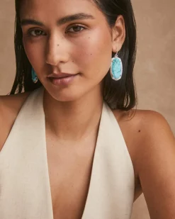 Elle Vintage Silver Etch Frame Drop Earrings in Variegated Turquoise Magnesite
