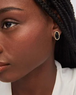 Ellie Gold Stud Earrings in Black