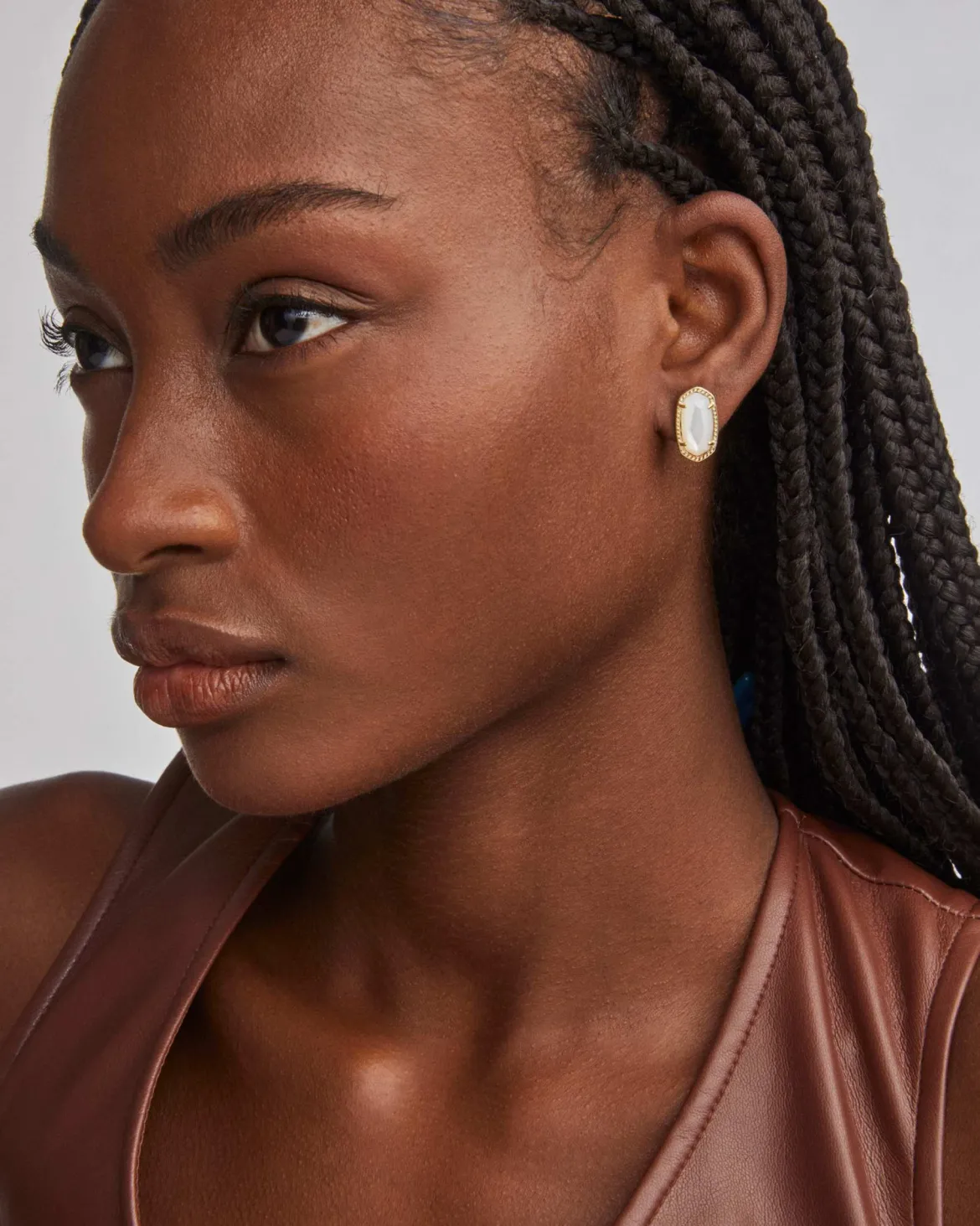 Ellie Gold Stud Earrings in Ivory Mother-of-Pearl