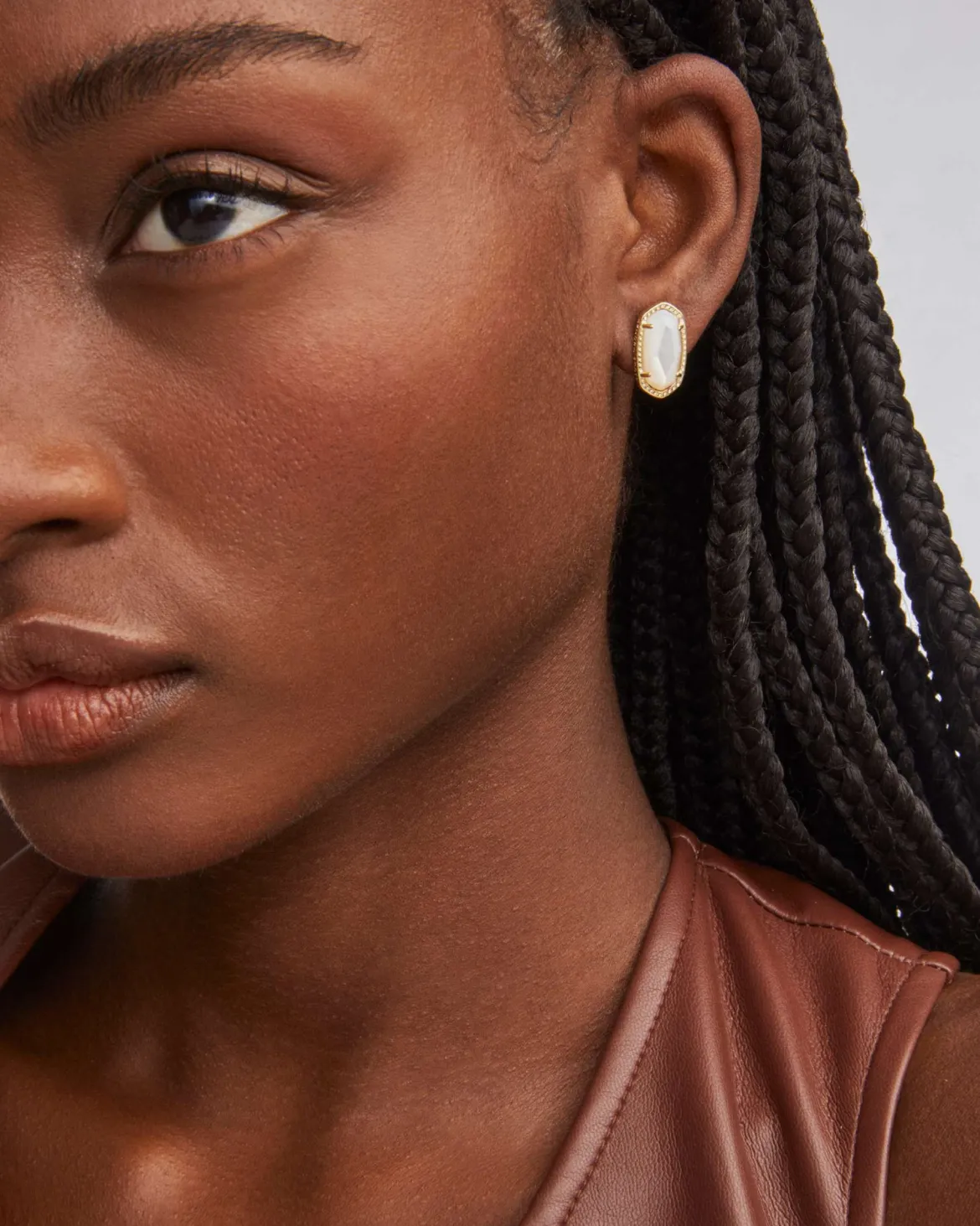 Ellie Gold Stud Earrings in Ivory Mother-of-Pearl