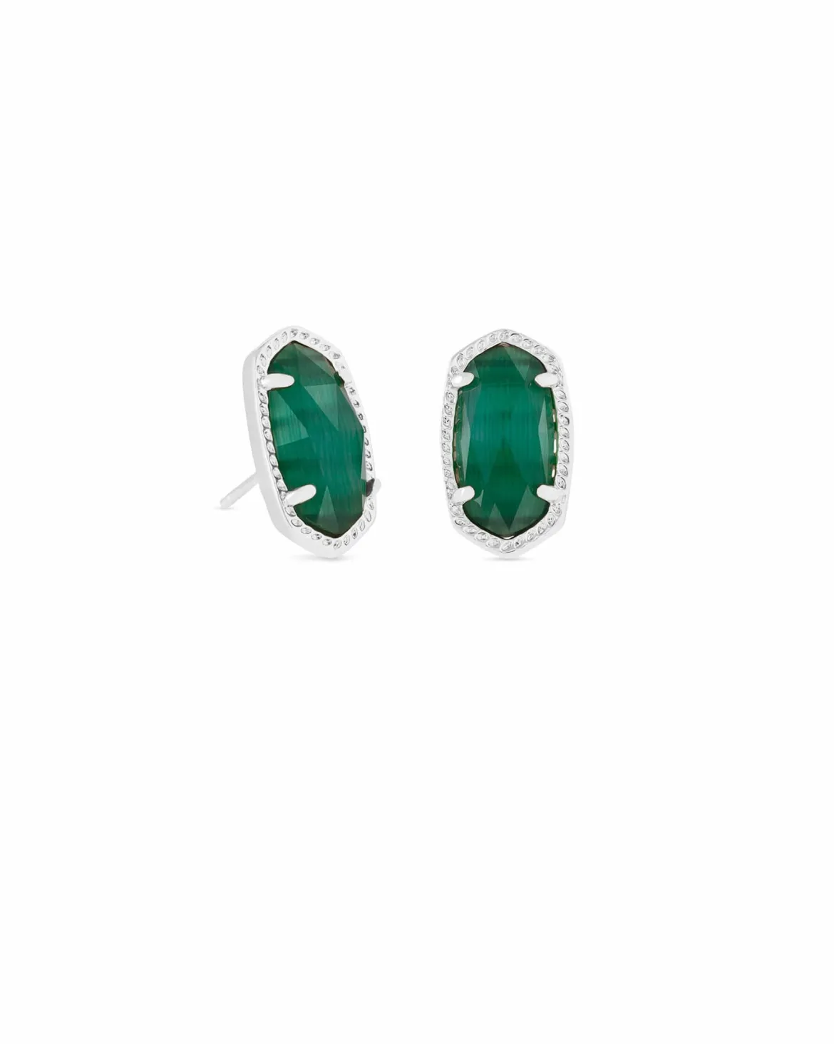 Ellie Silver Stud Earrings in Emerald Cats Eye