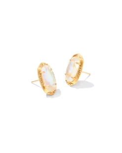 Ellie Vintage Gold Etch Frame Stud Earrings in Iridescent Abalone