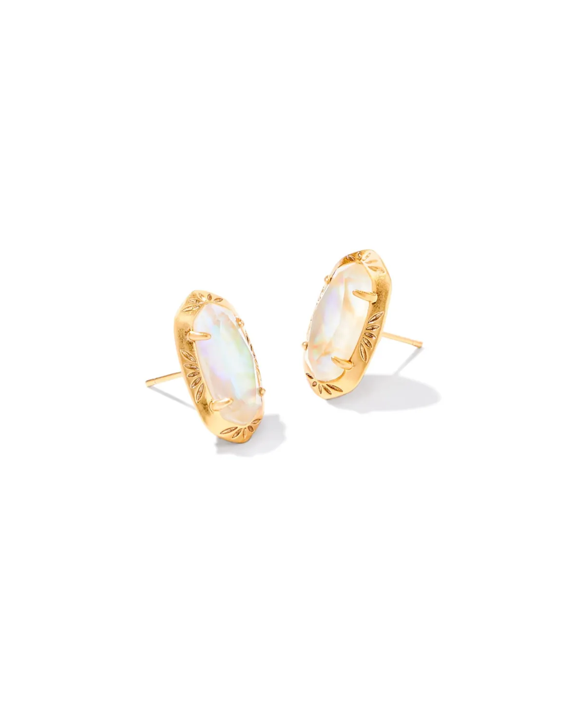 Ellie Vintage Gold Etch Frame Stud Earrings in Iridescent Abalone