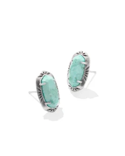 Ellie Vintage Silver Etch Frame Stud Earrings in Sea Green Chrysocolla