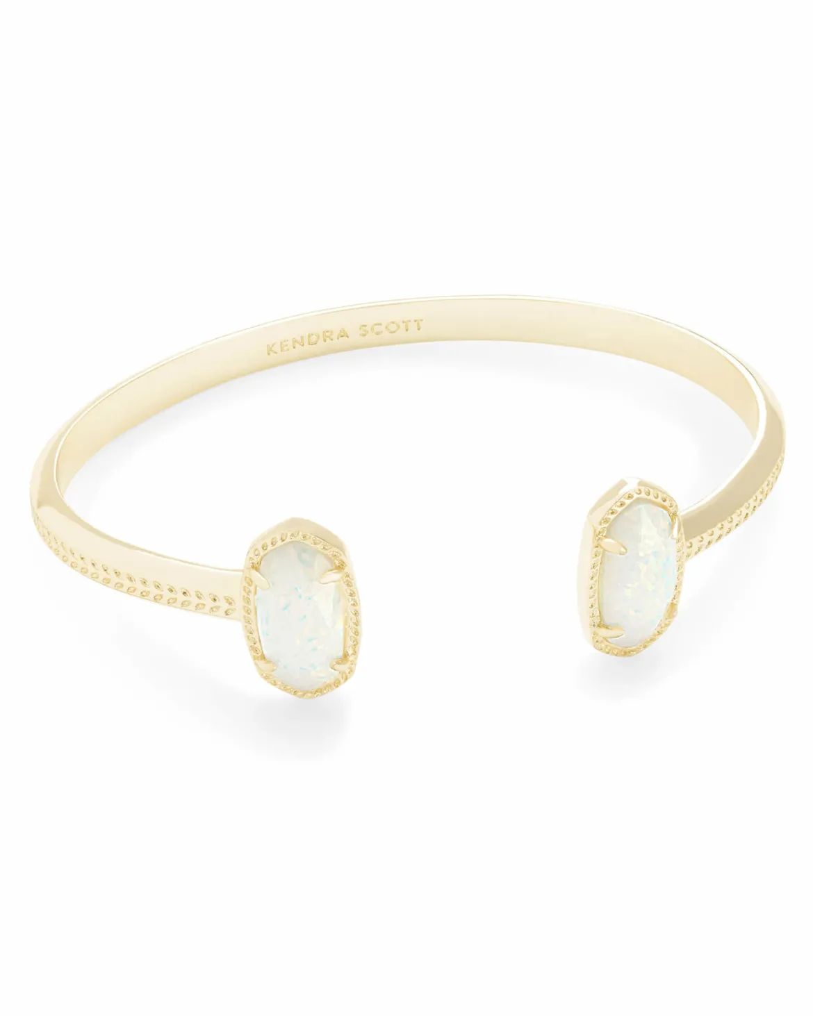 Elton Gold Cuff Bracelet in White Lab Grown Opal