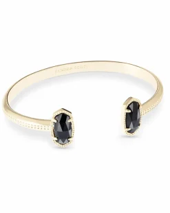 Elton Gold Cuff Bracelet in Black Opaque Glass