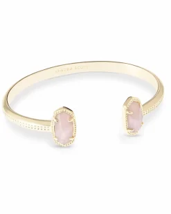 Elton Gold Cuff Bracelet in Rose Quartz