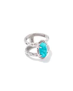 Elyse Vintage Silver Etch Frame Band Ring in Variegated Turquoise Magnesite