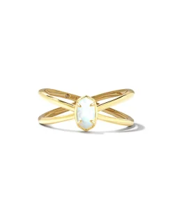 Emilie Gold Double Band Ring in White Lab Grown Opal