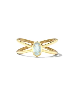 Emilie Gold Double Band Ring in Light Blue Illusion