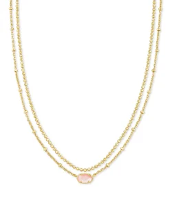 Emilie Gold Multi Strand Necklace in Rose Mother Of Pearl
