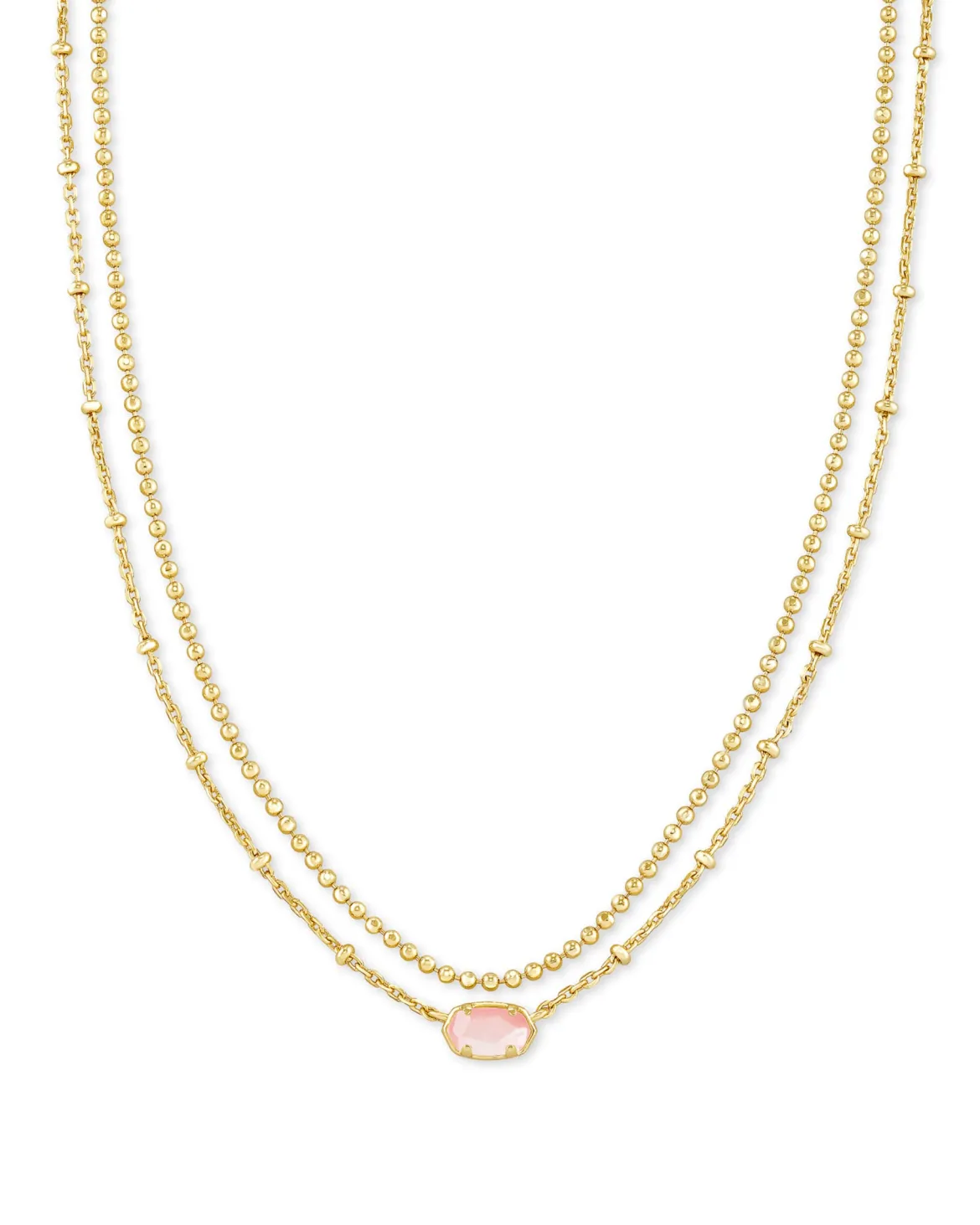 Emilie Gold Multi Strand Necklace in Rose Mother Of Pearl