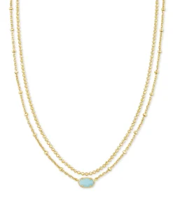 Emilie Gold Multi Strand Necklace in Light Blue Magnesite