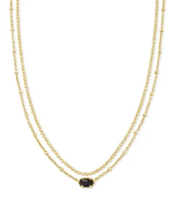 Emilie Gold Multi Strand Necklace in Black Obsidian