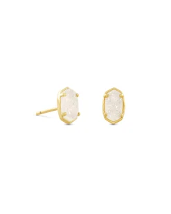 Emilie Gold Stud Earrings in Iridescent Drusy