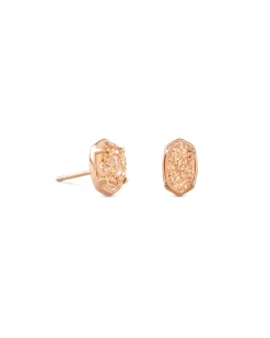 Emilie Rose Gold Stud Earrings in Sand Drusy