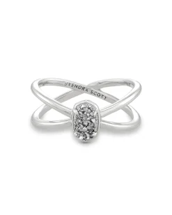 Emilie Silver Double Band Ring in Platinum Drusy