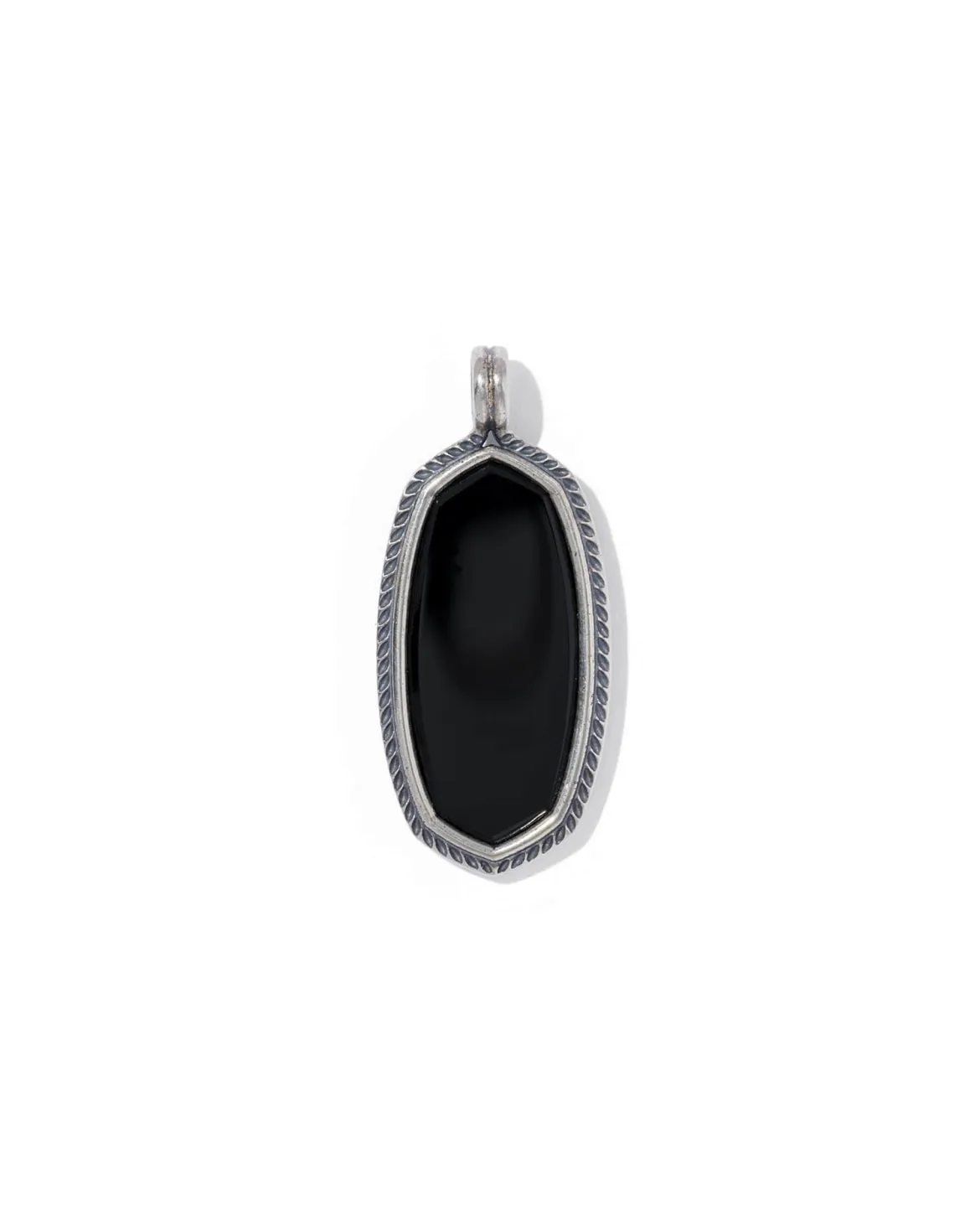 Etch Frame Oxidized Sterling Silver Stone Charm