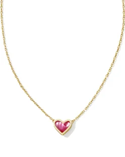 Framed Ari Heart Gold Short Pendant Necklace in Azalea Illusion