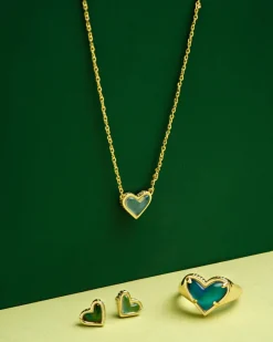 Framed Ari Heart Gold Short Pendant Necklace in Mood Stone
