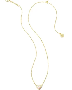 Framed Ari Heart Gold Short Pendant Necklace in White Opalescent Resin