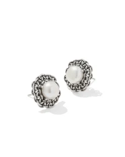 Gabriella Vintage Silver Pearl Stud Earrings