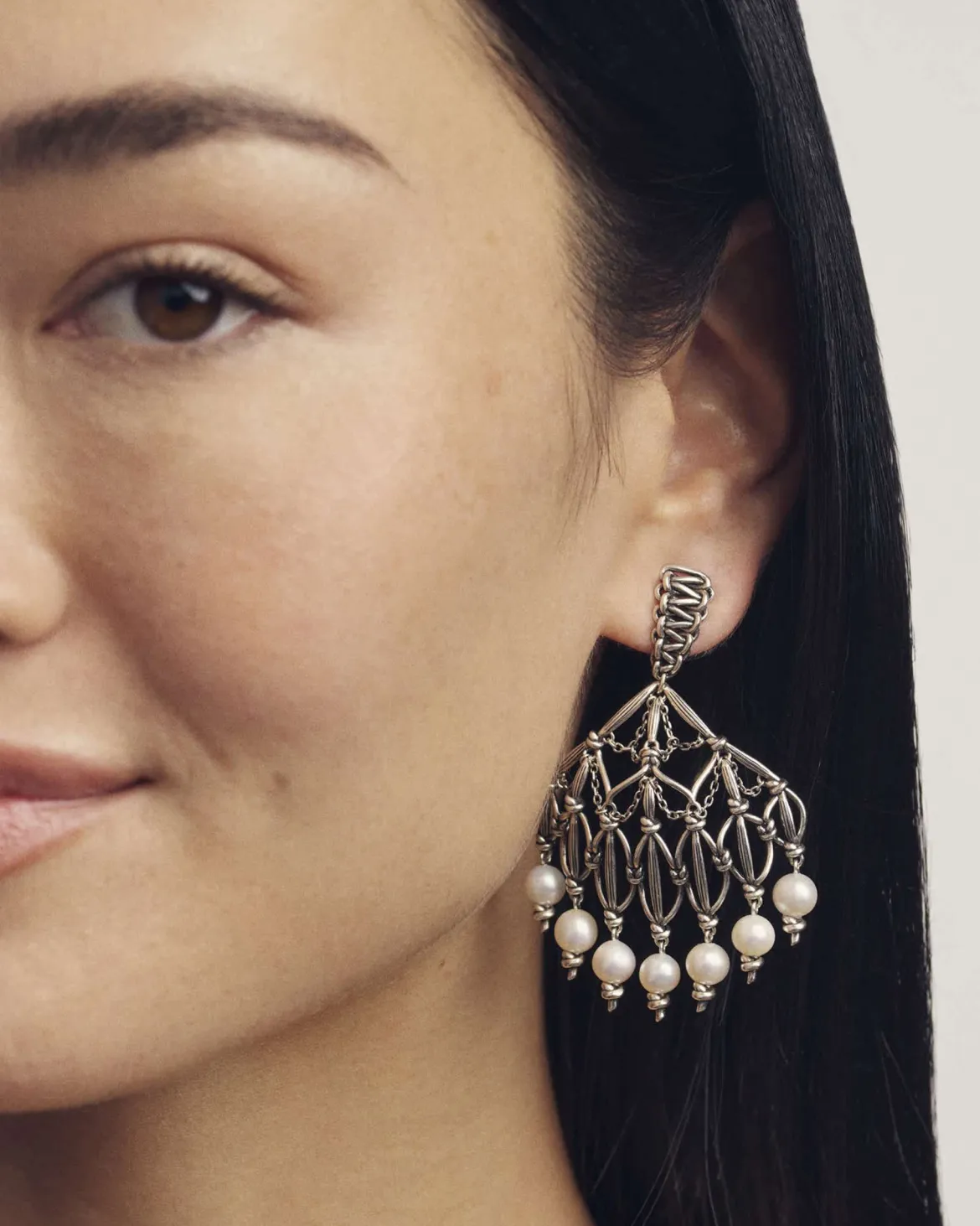 Gabriella Vintage Silver Pearl Statement Earrings