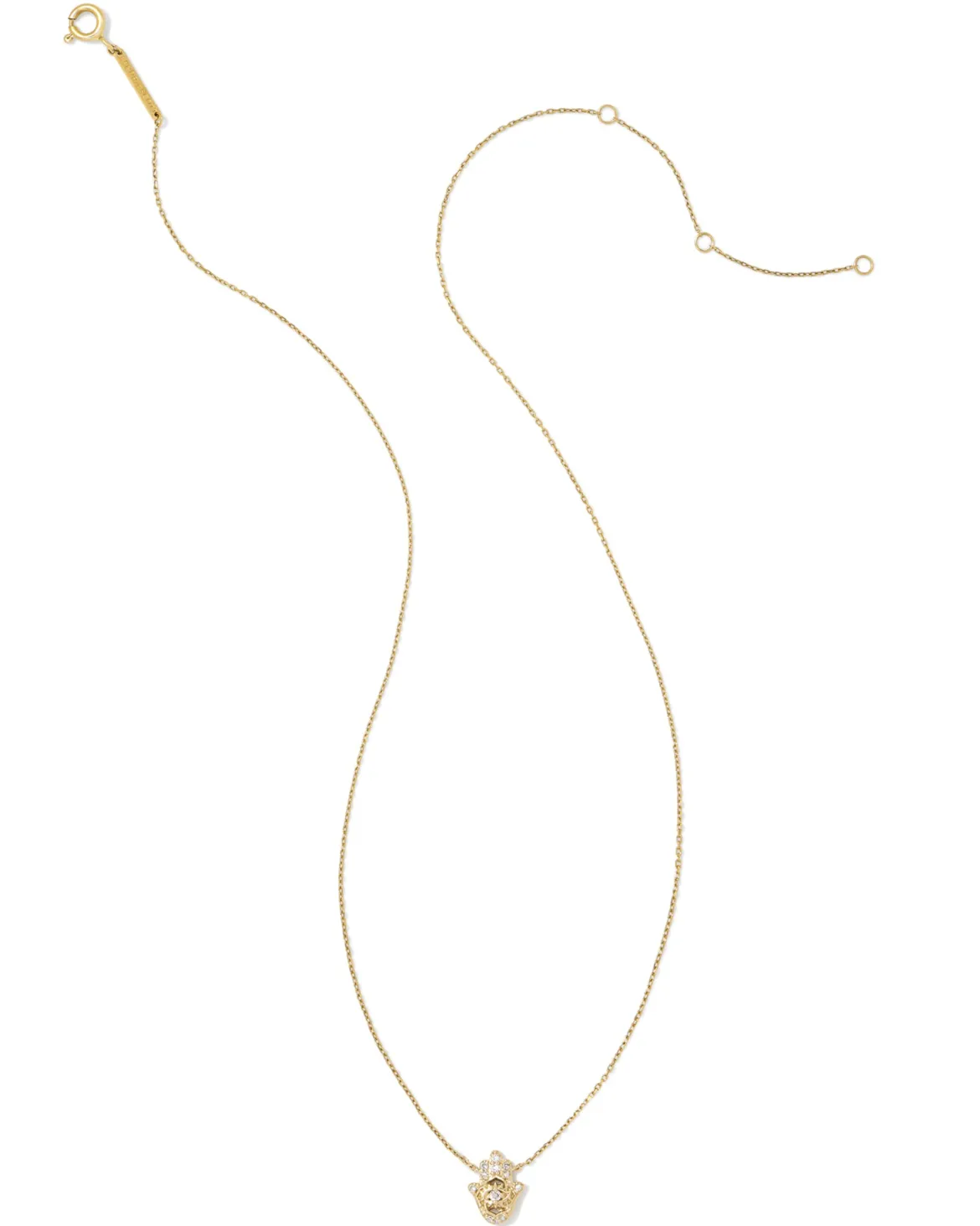 Hamsa 14k Yellow Gold Pendant Necklace in White Diamond