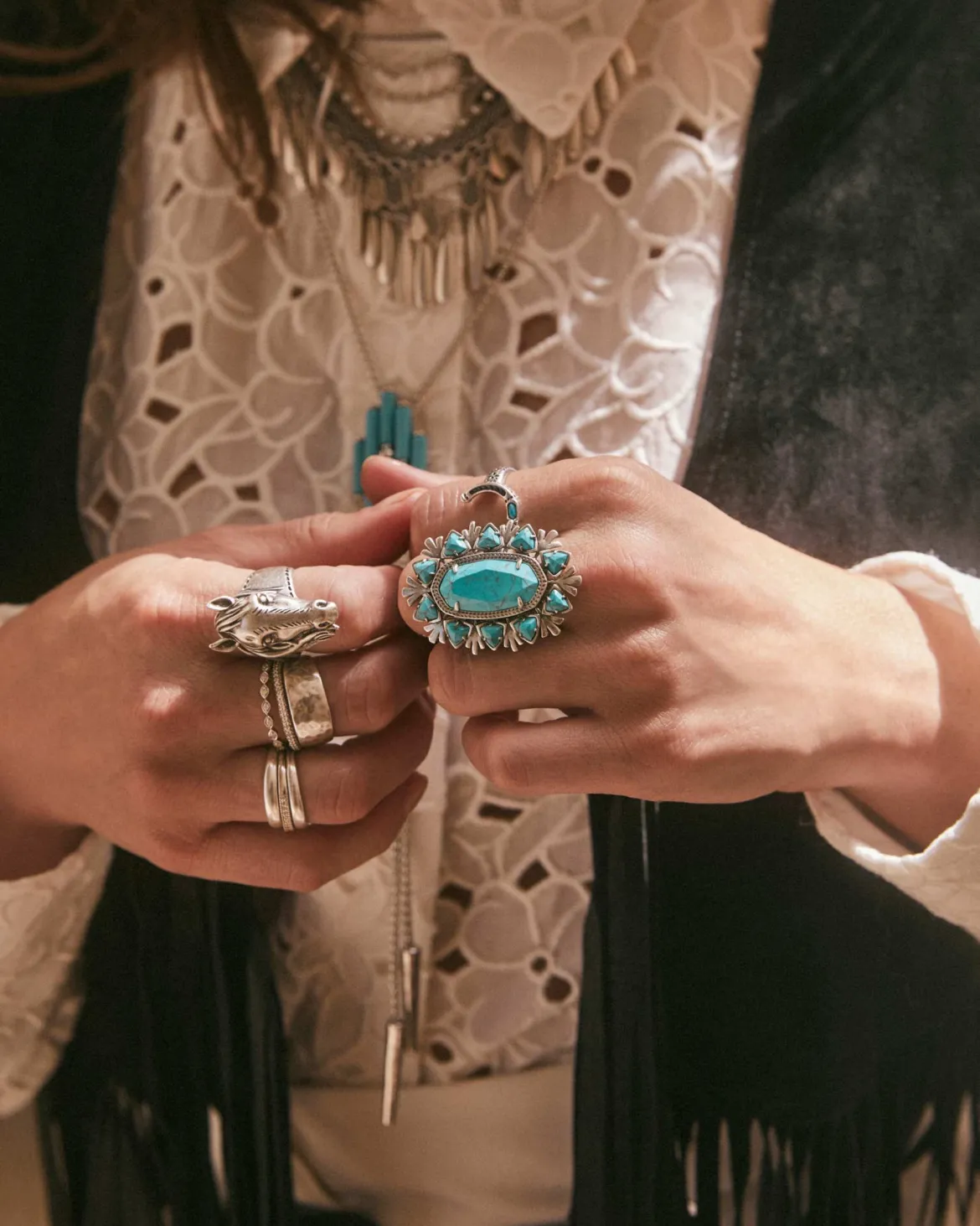 Havana Vintage Silver Cocktail Ring in Variegated Turquoise Magnesite