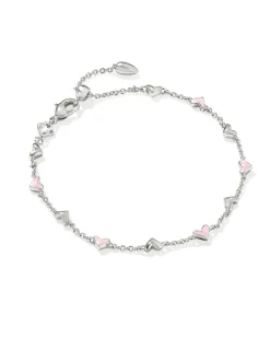 Haven Silver Delicate Chain Bracelet in Pink Enamel
