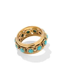 Ida Vintage Gold Band Ring in Variegated Turquoise Magnesite