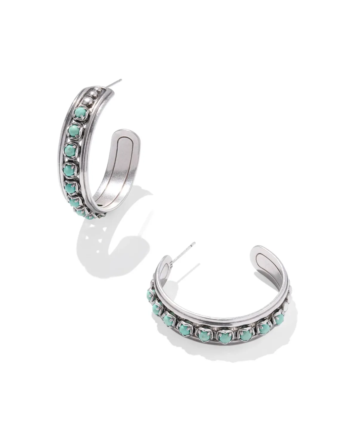 Ida Vintage Silver Hoop Earrings in Sea Green Chrysocolla