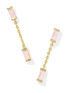 Juliette Gold Drop Earrings in Rose Quartz