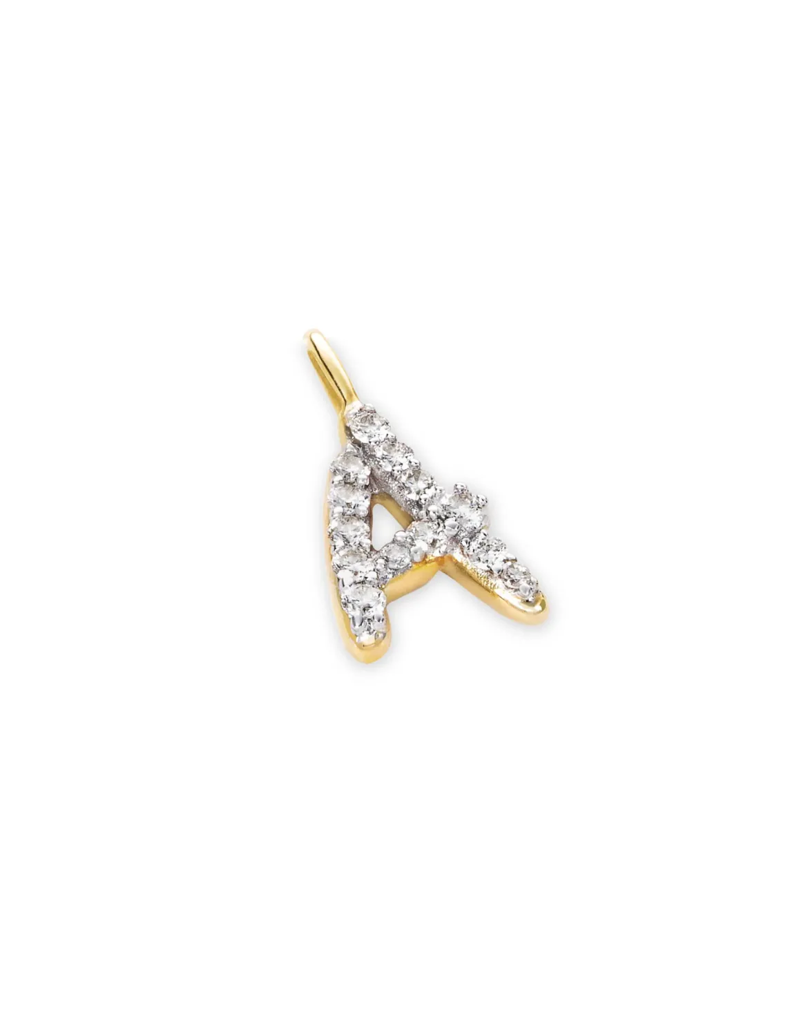 14k Yellow Gold Letter A Charm in White Diamond