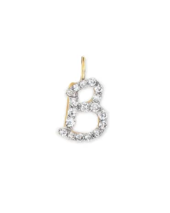 14k Yellow Gold Letter B Charm in White Diamond