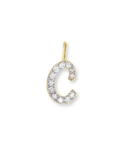 14k Yellow Gold Letter C Charm in White Diamond