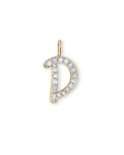 14k Yellow Gold Letter D Charm in White Diamond