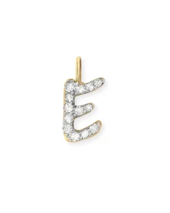 14k Yellow Gold Letter E Charm in White Diamond
