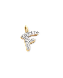 14k Yellow Gold Letter F Charm in White Diamond